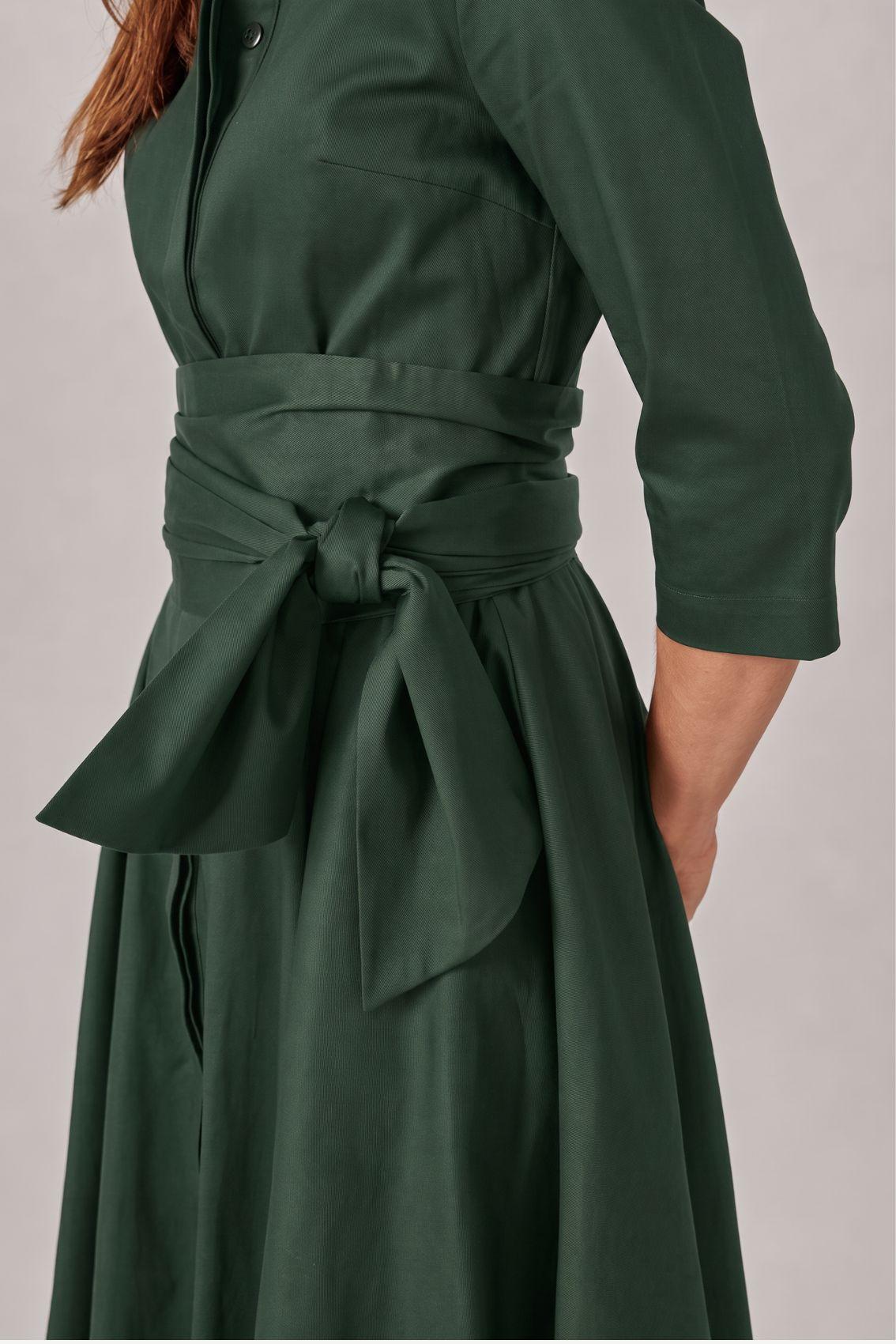 Satin Shirt Dress with Tie Belt Sage Green