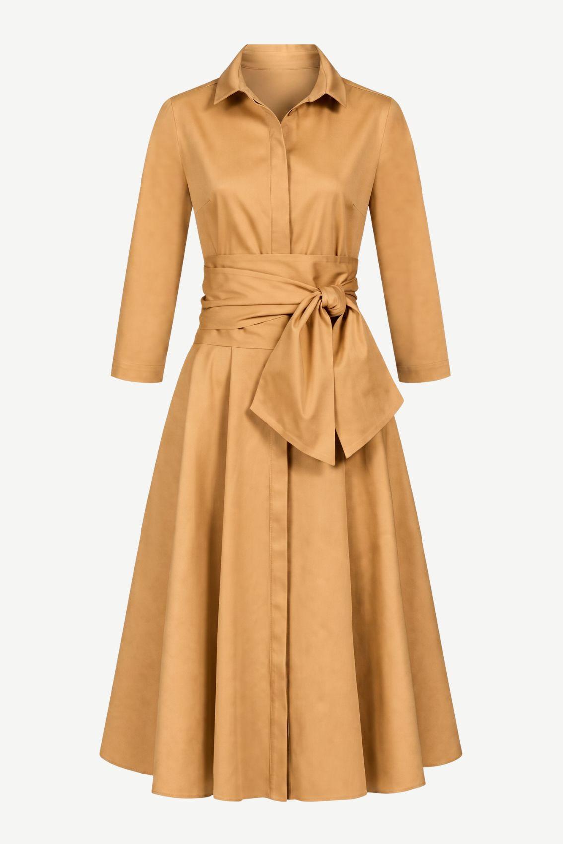 Satin Shirt Dress with Tie Belt Honey