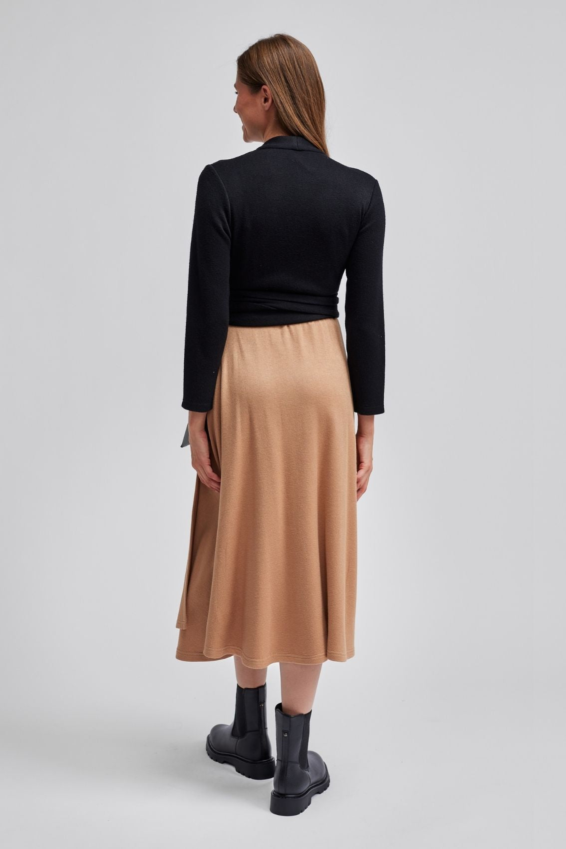 Strick Wickelkleid Schwarz-Karamell