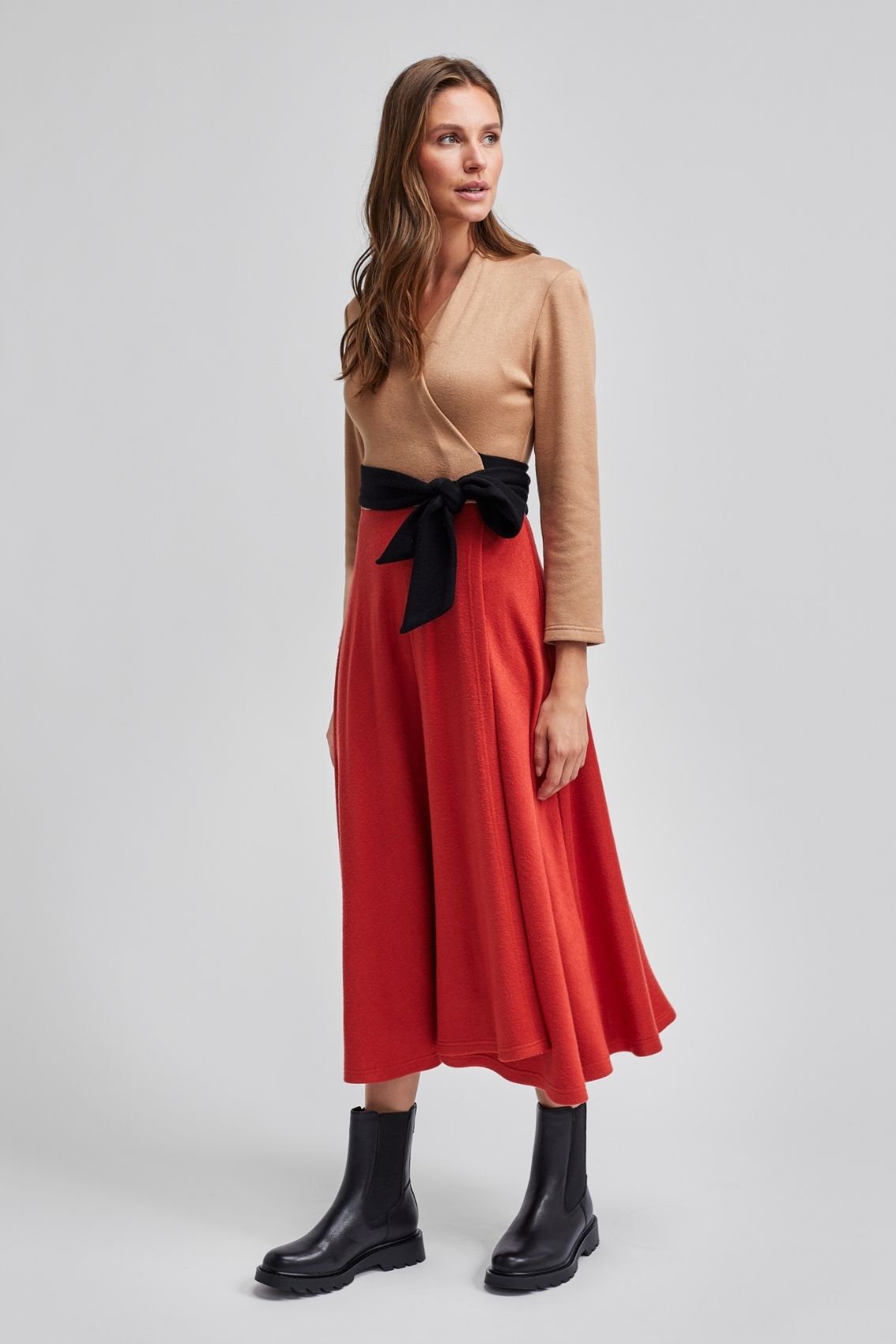 Strick Wickelkleid Karamell-Rot