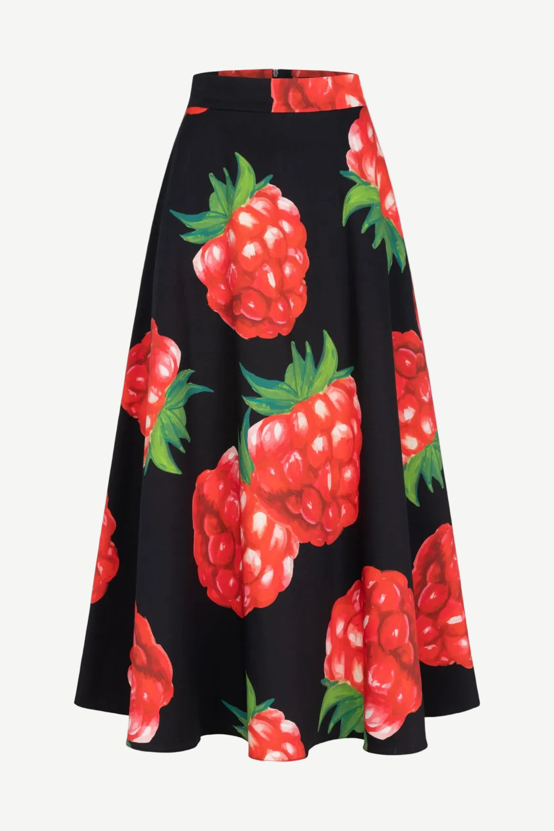 Maxi Skirt with Raspberry Print Black
