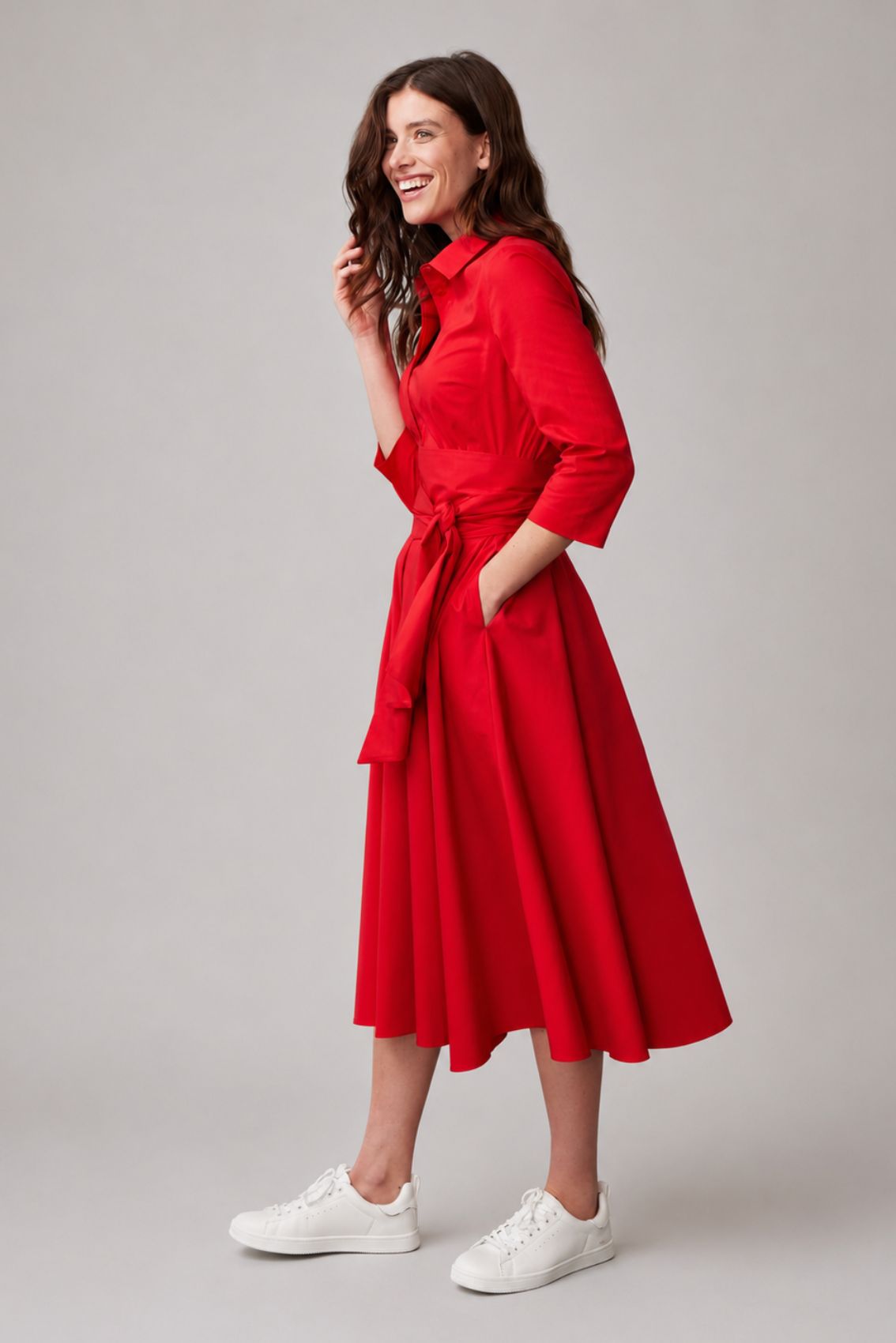 Blusenkleid mit Bindegürtel Rot