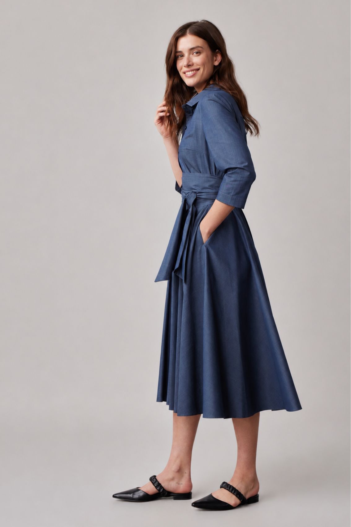 Blusenkleid mit Bindegürtel Blau