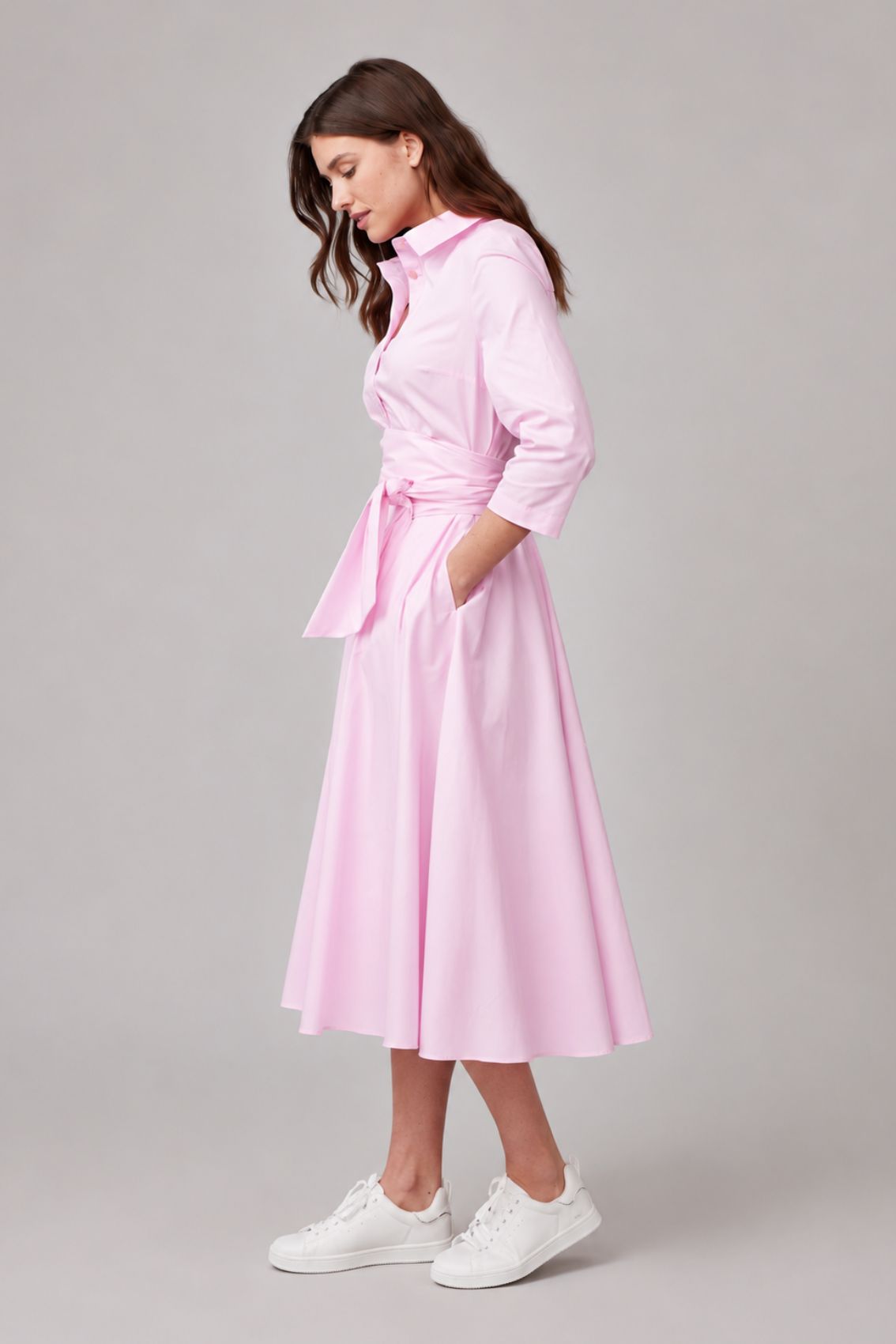Blusenkleid mit Bindegürtel Rosa