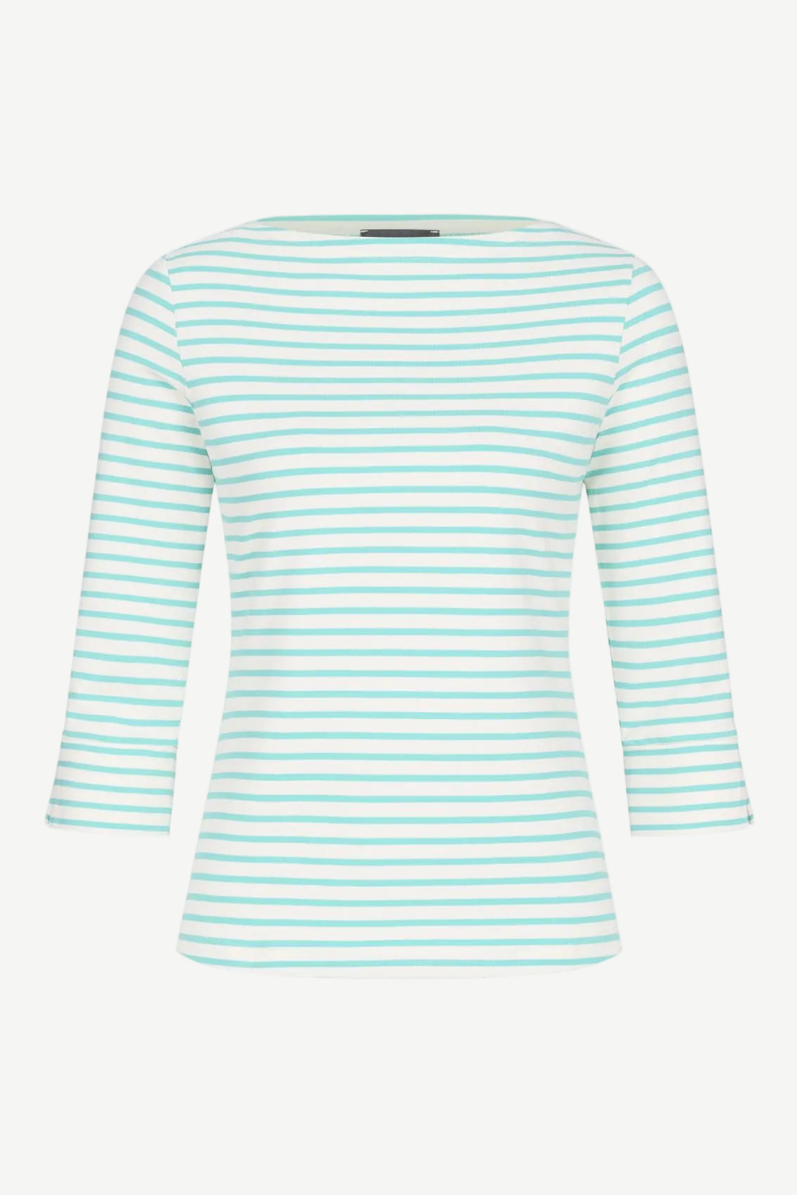 Top with boat neckline mint green cream striped