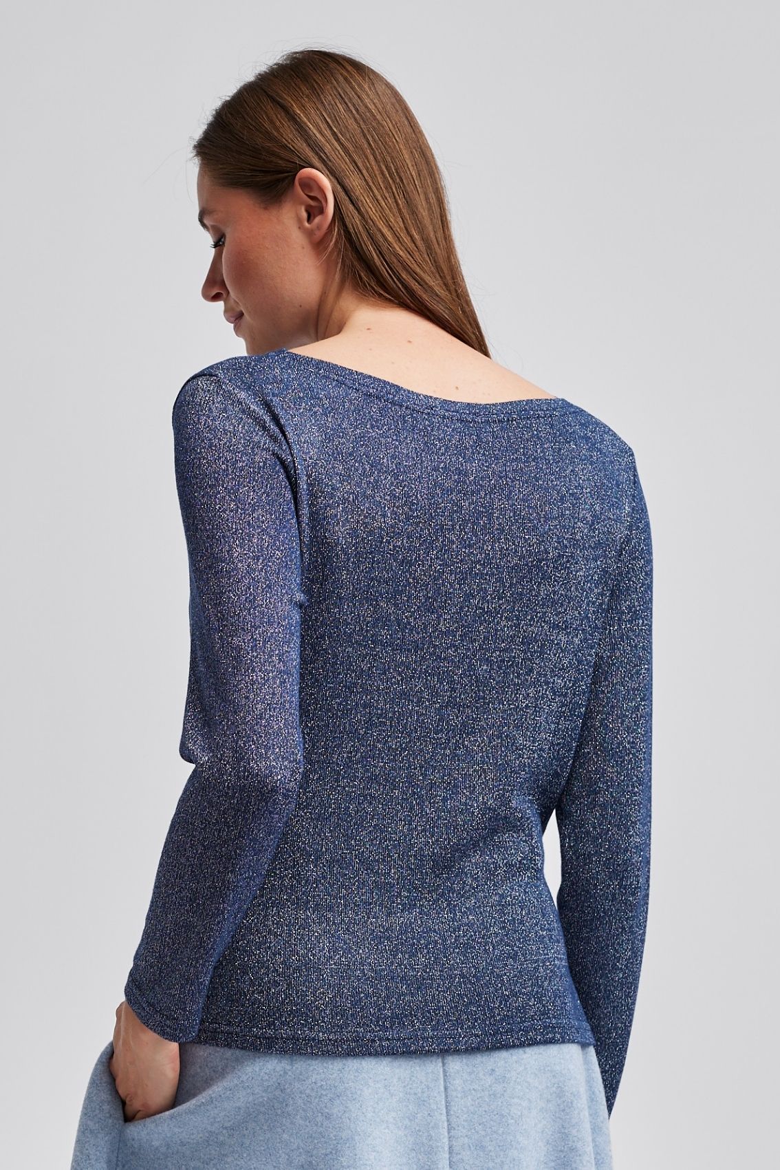 Drapiertes Glanzshirt Nachtblau