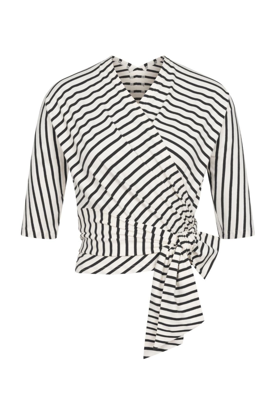 Black Creme Striped Wrap top