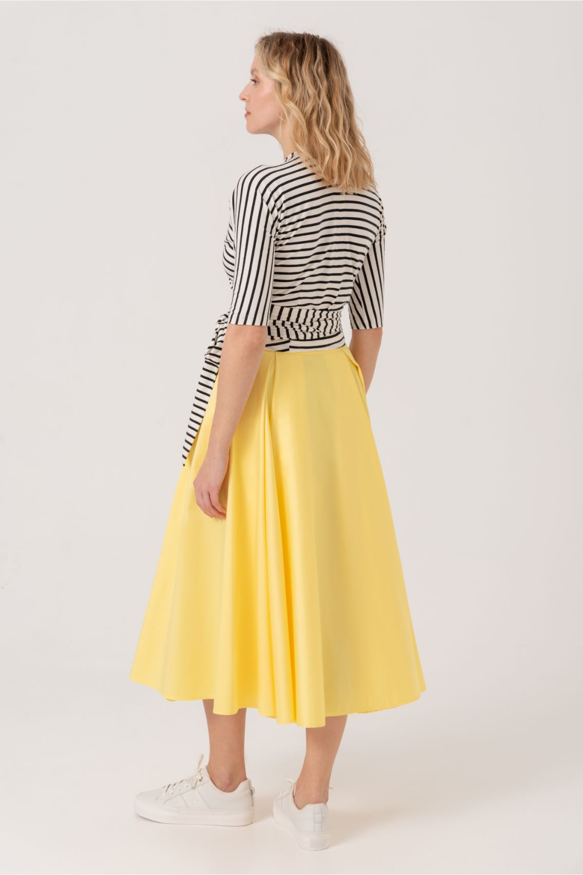 Yellow Pleated Cotton Sateen Skirt