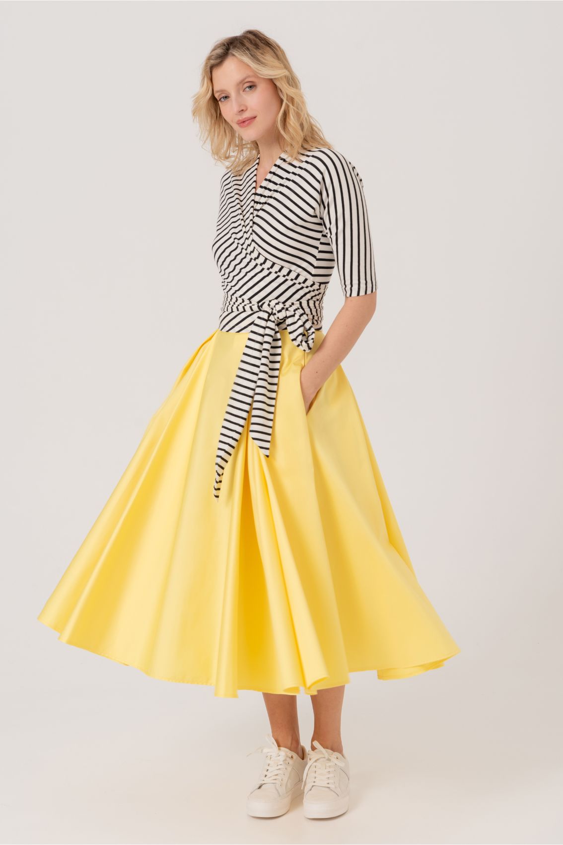 Yellow Pleated Cotton Sateen Skirt