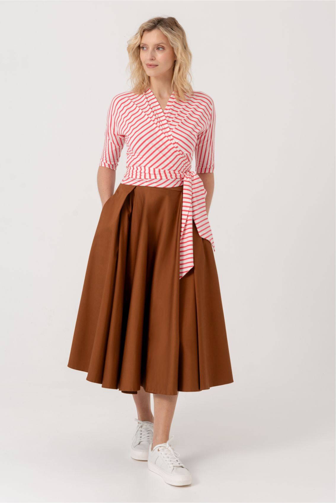 Faltenrock aus Baumwoll-Satin Karamell