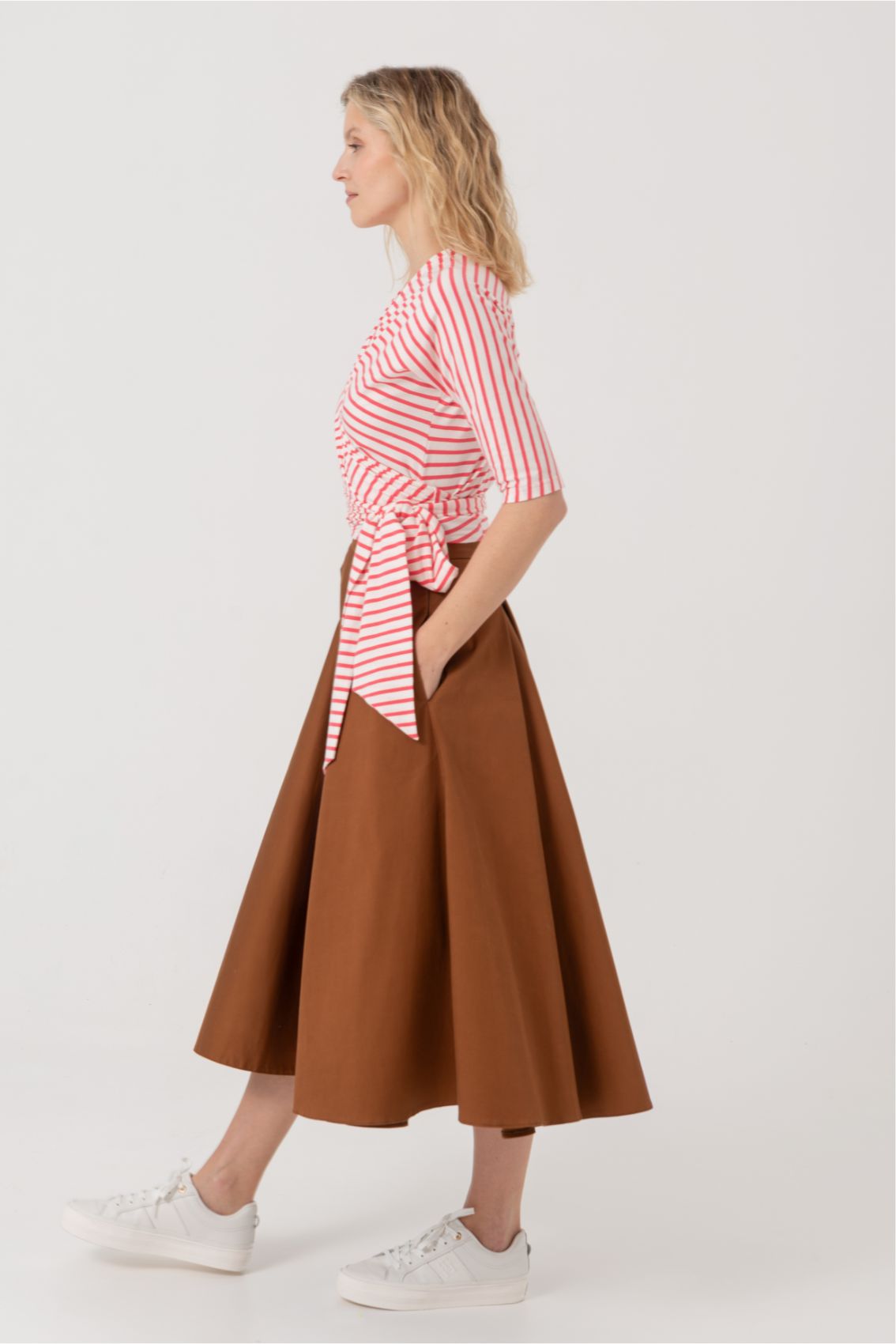 Faltenrock aus Baumwoll-Satin Karamell