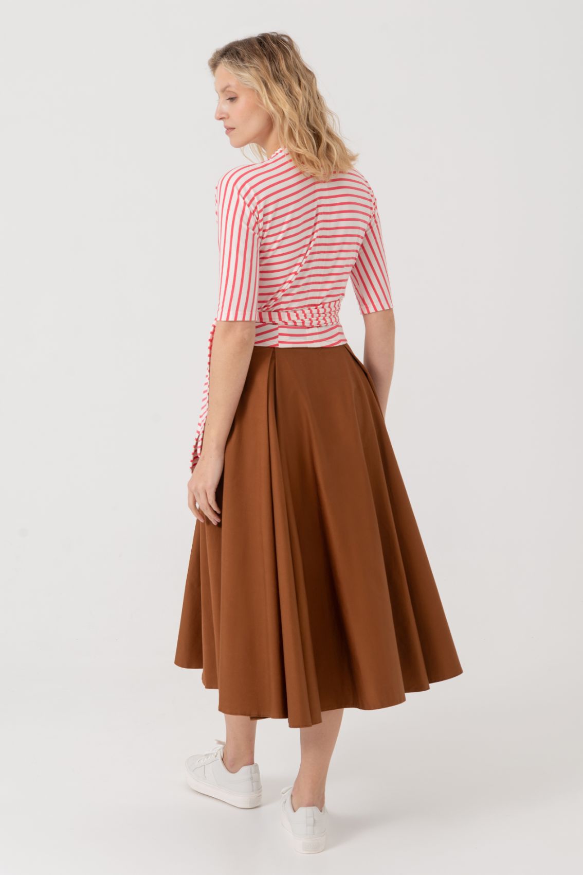 Faltenrock aus Baumwoll-Satin Karamell