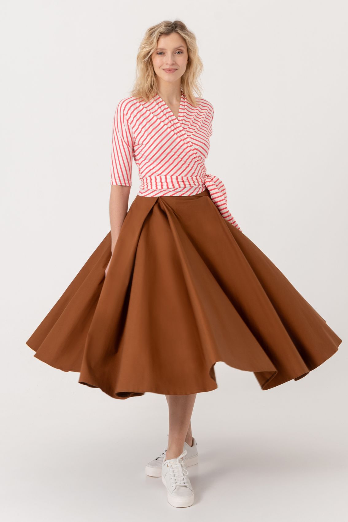 Faltenrock aus Baumwoll-Satin Karamell