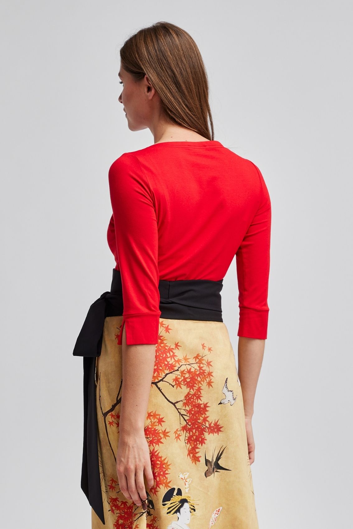 Top mit U-Boot Ausschnitt Kirschrot