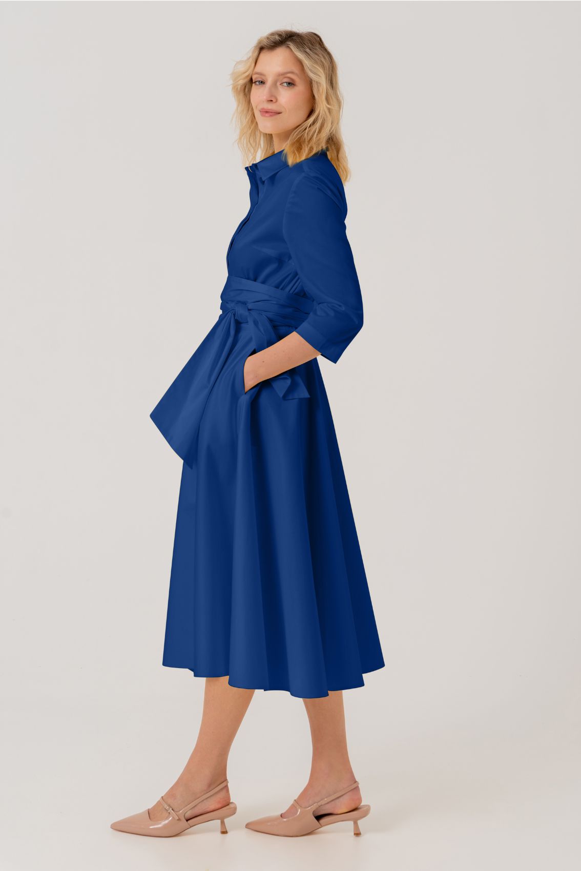 Blusenkleid mit Bindegürtel Marineblau