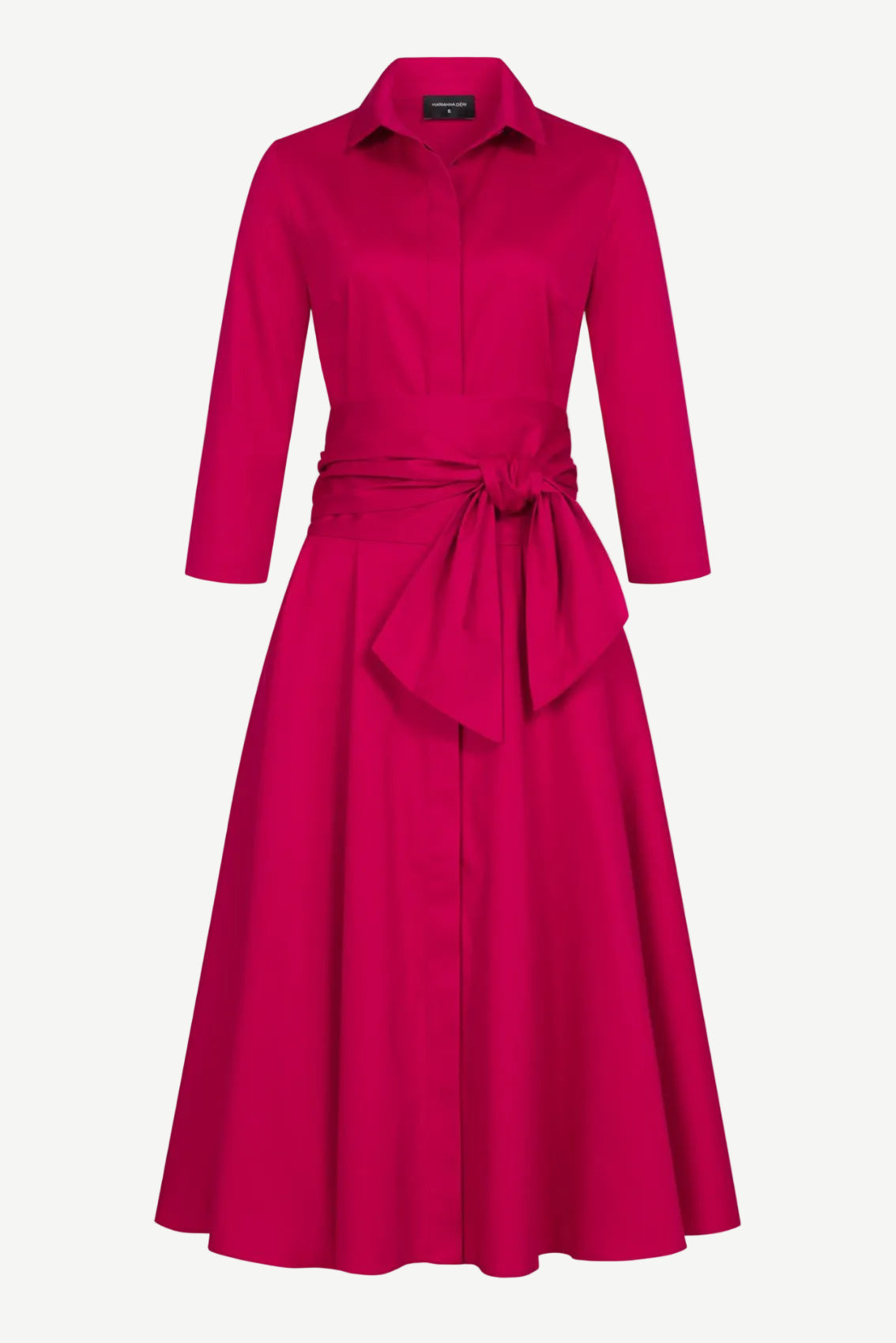 Satin Shirt Dress with Tie Belt Fuchsia
