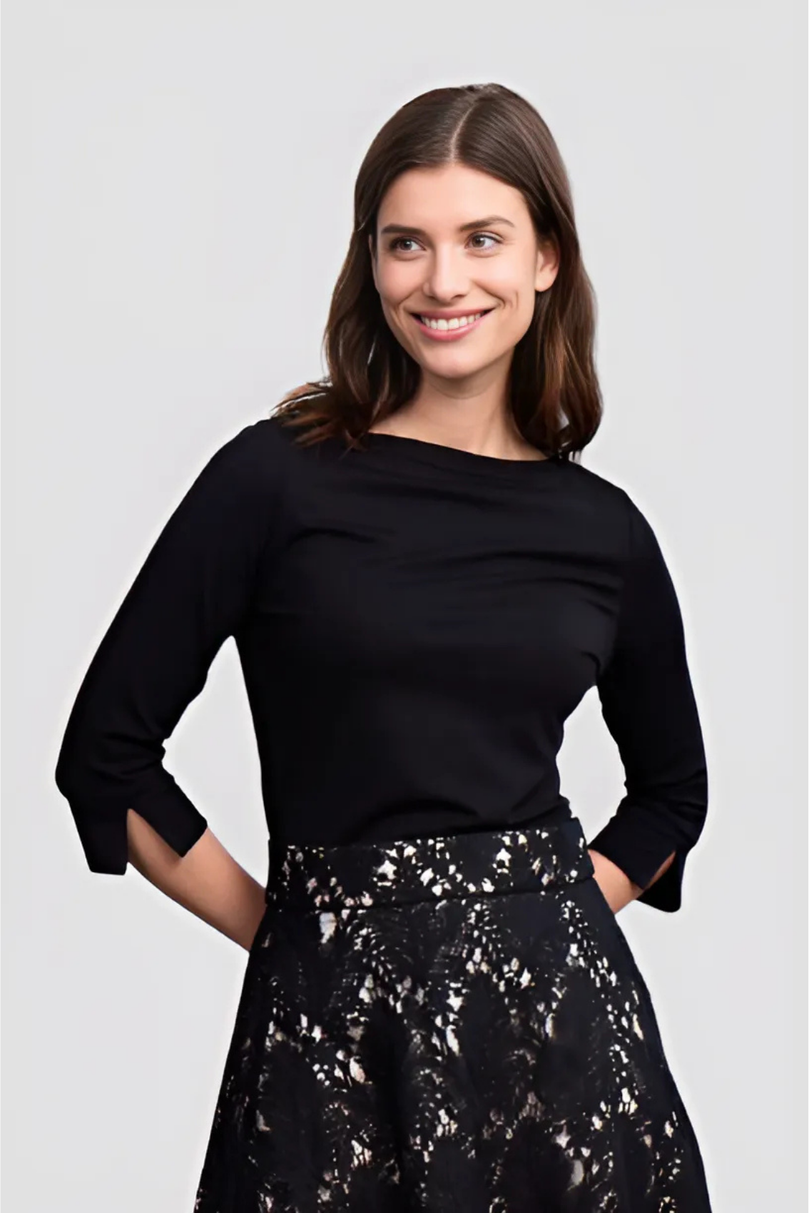 Top mit U-Boot Ausschnitt Schwarz