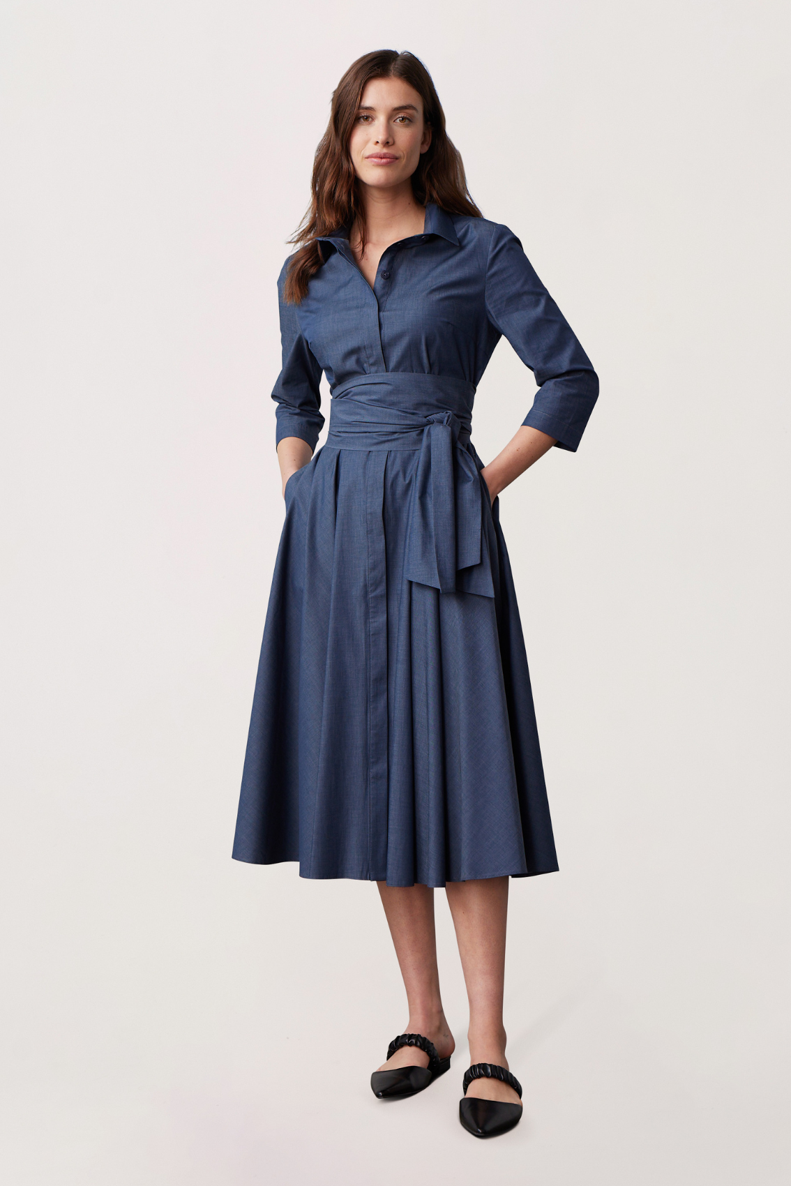 Blusenkleid mit Bindegürtel Blau