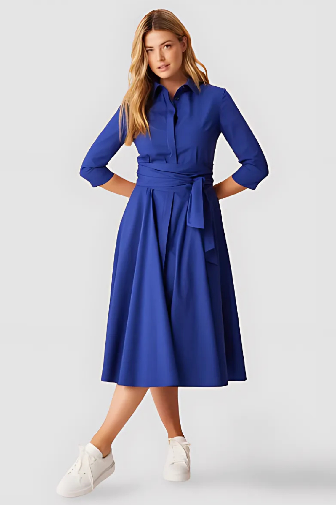 Blusenkleid mit Bindegürtel Königsblau