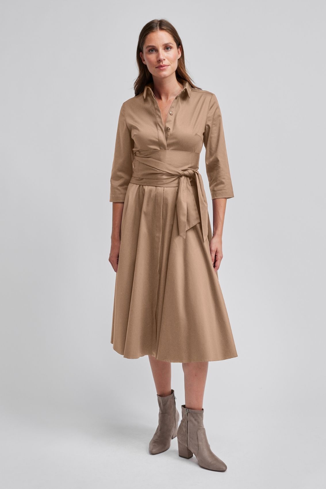 Blusenkleid mit Bindegürtel Taupe