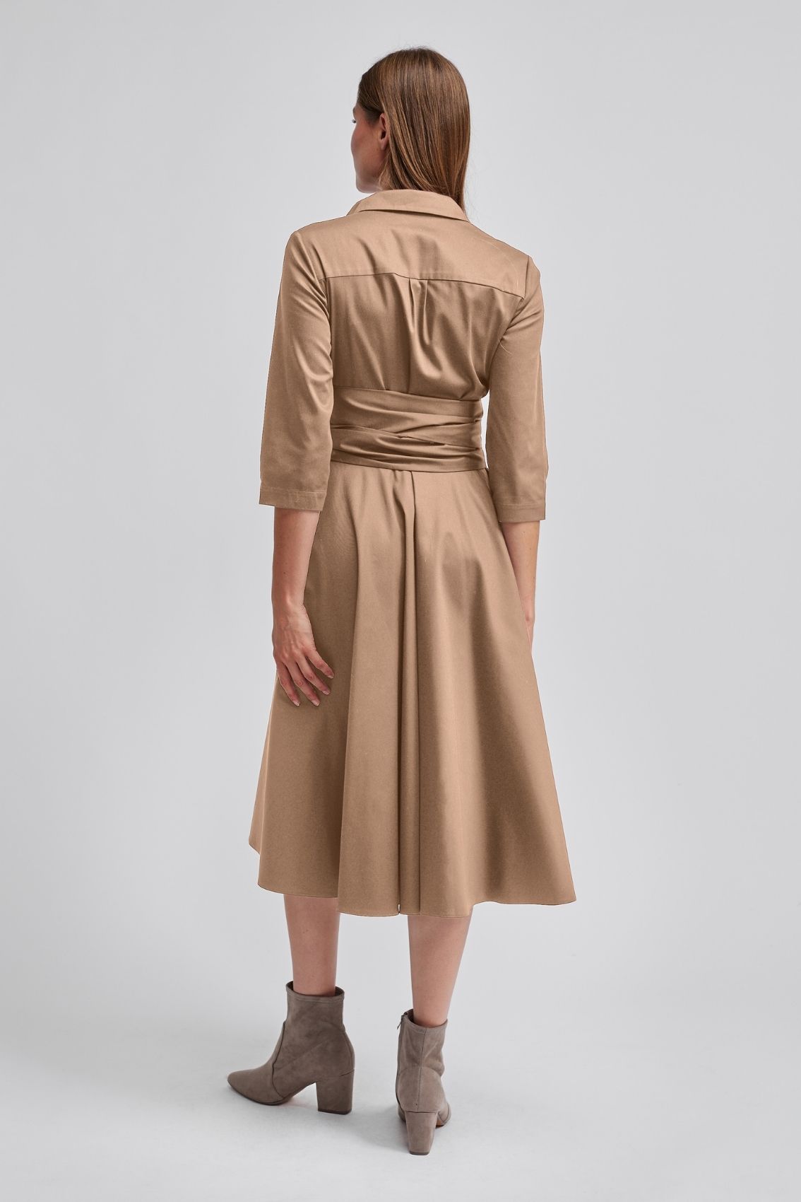 Blusenkleid mit Bindegürtel Taupe