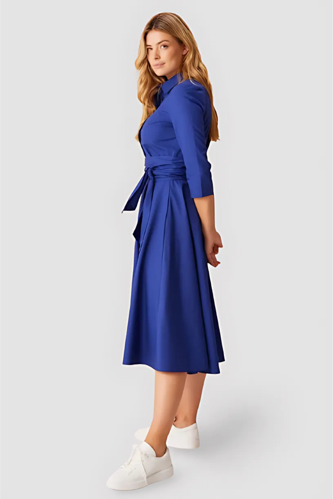 Blusenkleid mit Bindegürtel Königsblau