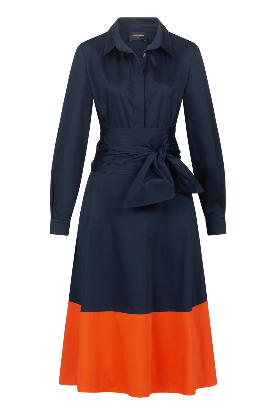 Blusenkleid mit Bindegürtel Navy-Orange