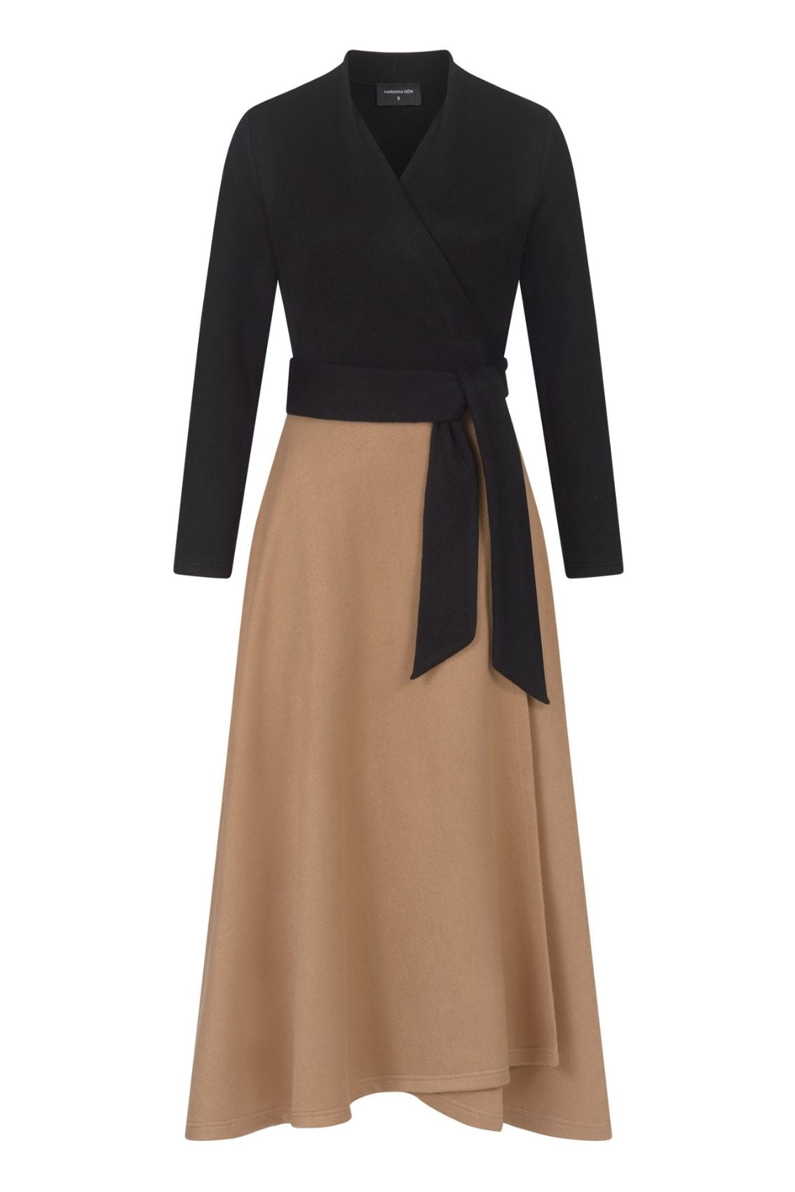 Strick Wickelkleid Schwarz-Karamell