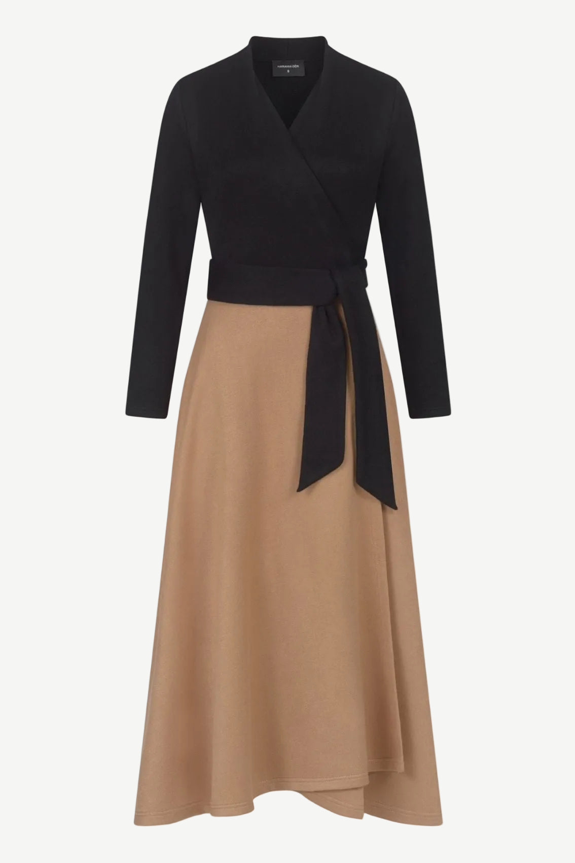 Black-Caramel Knitted Wrap Dress