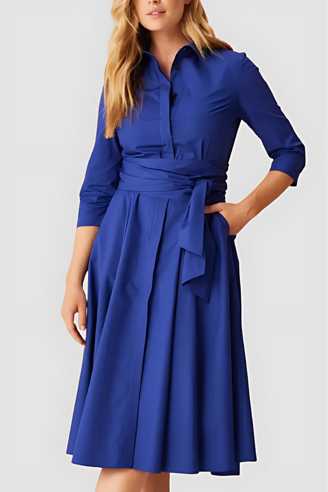 Blusenkleid mit Bindegürtel Königsblau