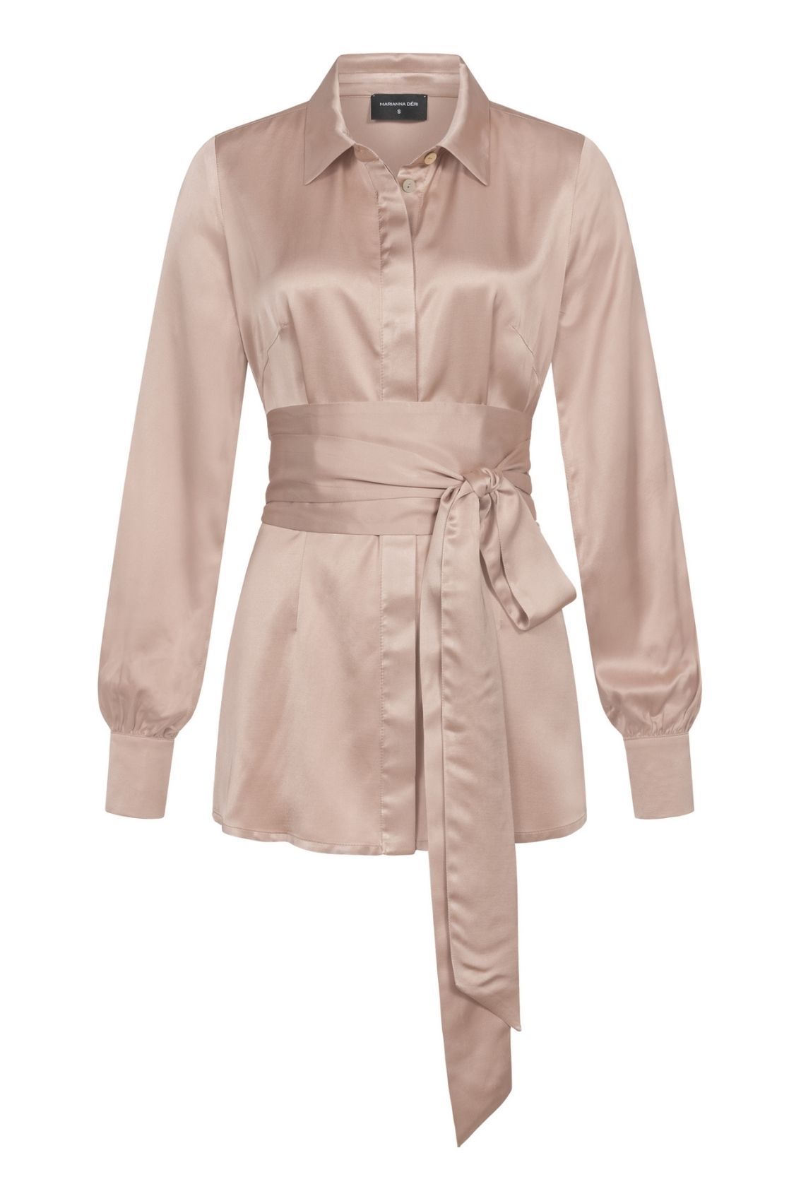 Satinbluse mit Bindegürtel Beige