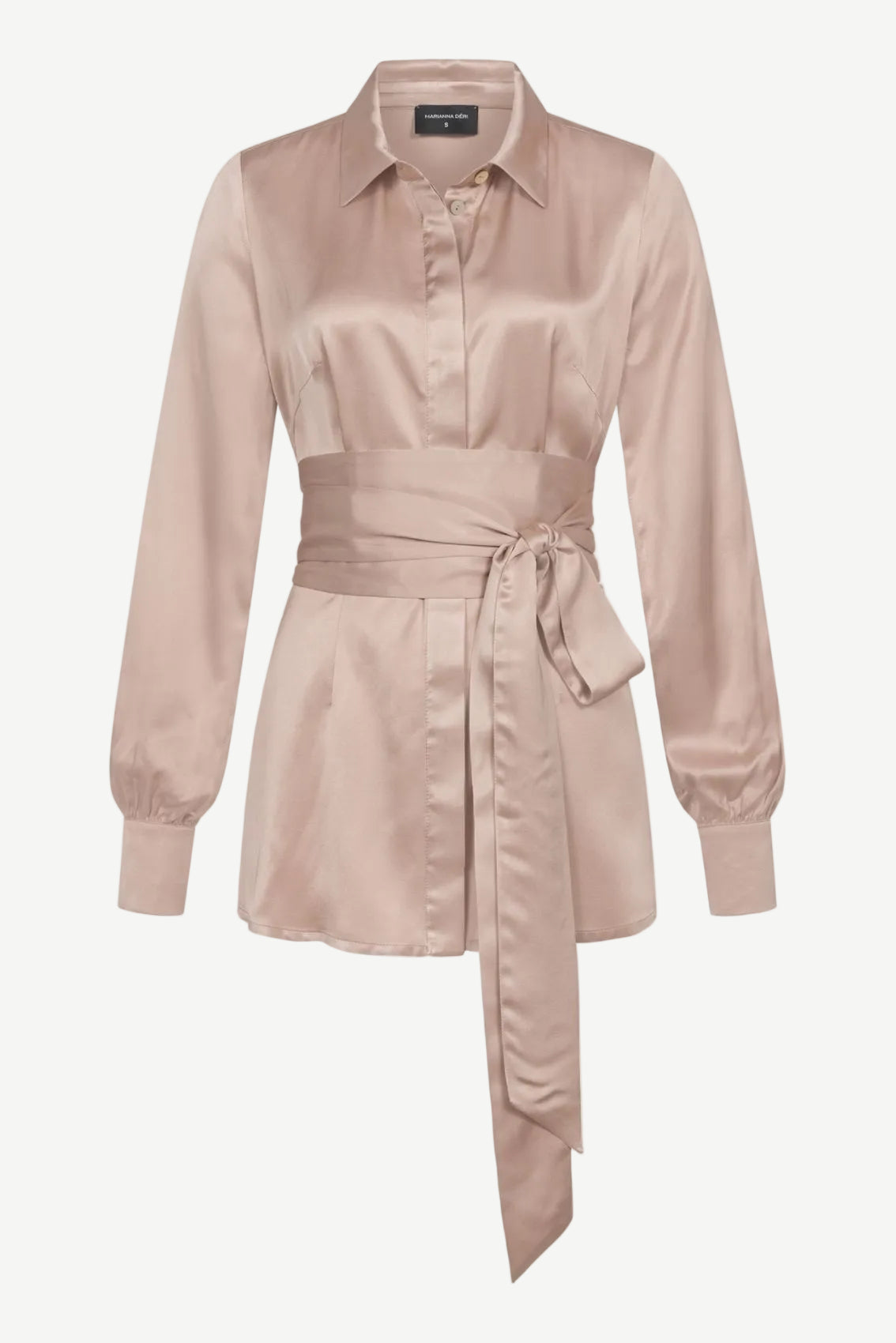 Beige Satin blouse with tie belt