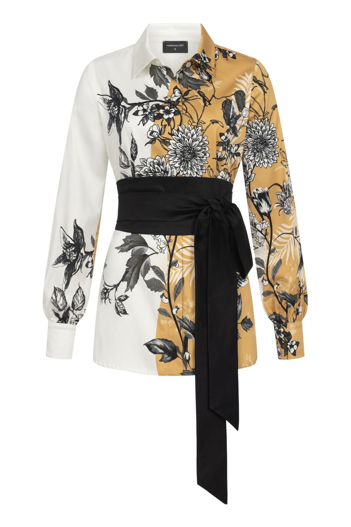 Bluse Herbstblüten mit Bindegürtel