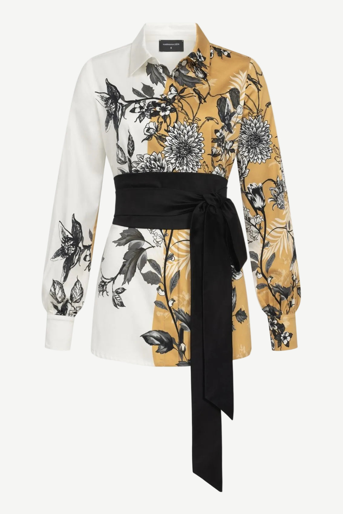 Bluse Herbstblüten mit Bindegürtel