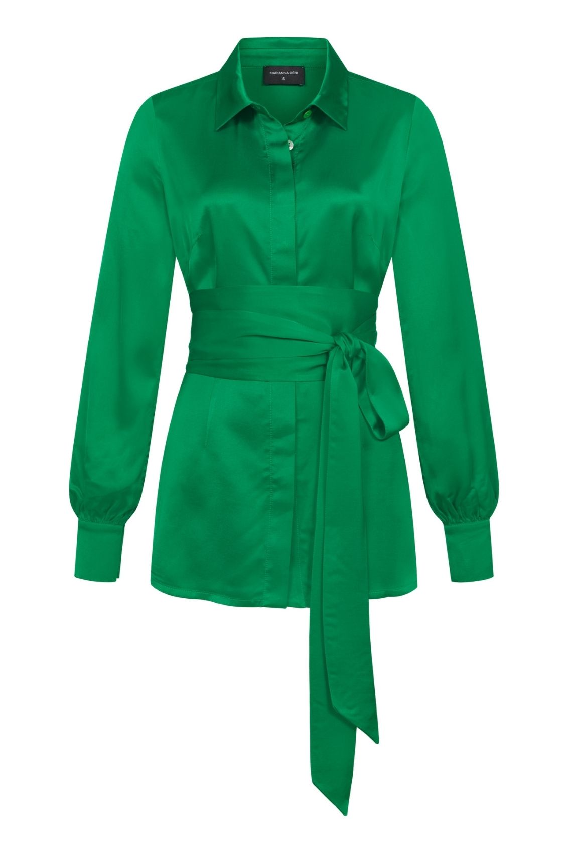 Satinbluse mit Bindegürtel Grün