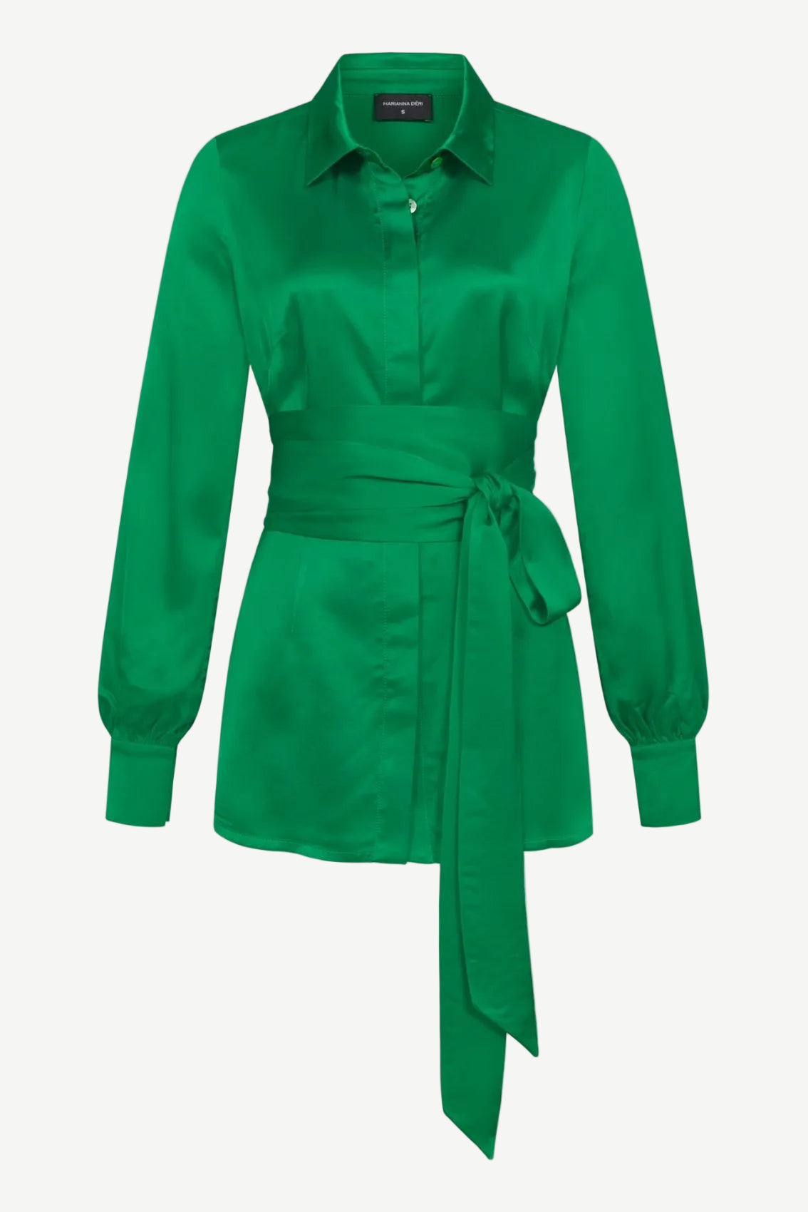 Green Satin blouse with tie belt