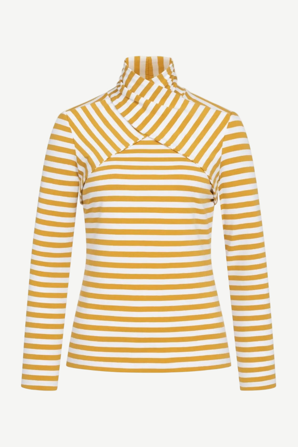 Shirt with twist collar white-mustard