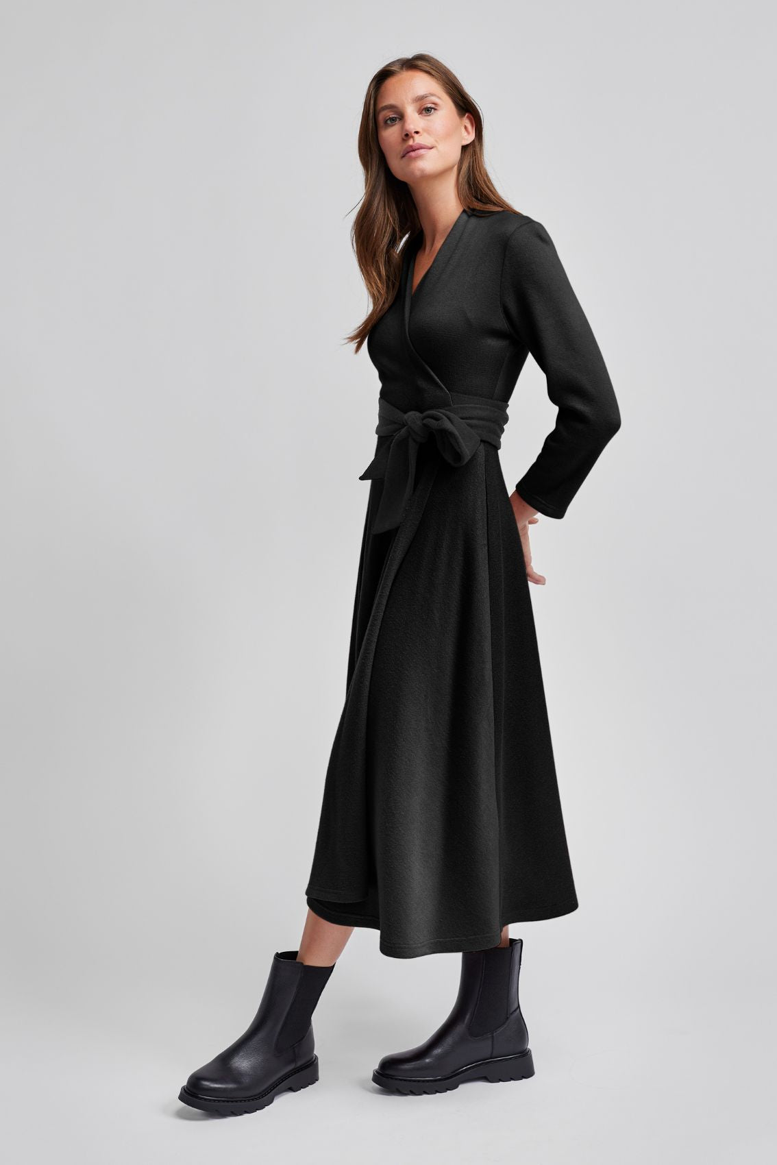 Strick Wickelkleid Schwarz