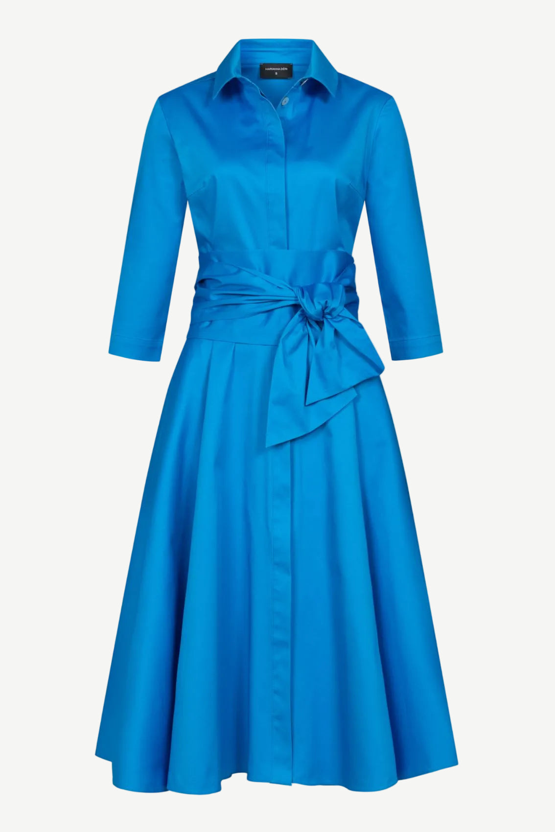 Azurblaues Blusenkleid mit Hemdkragen