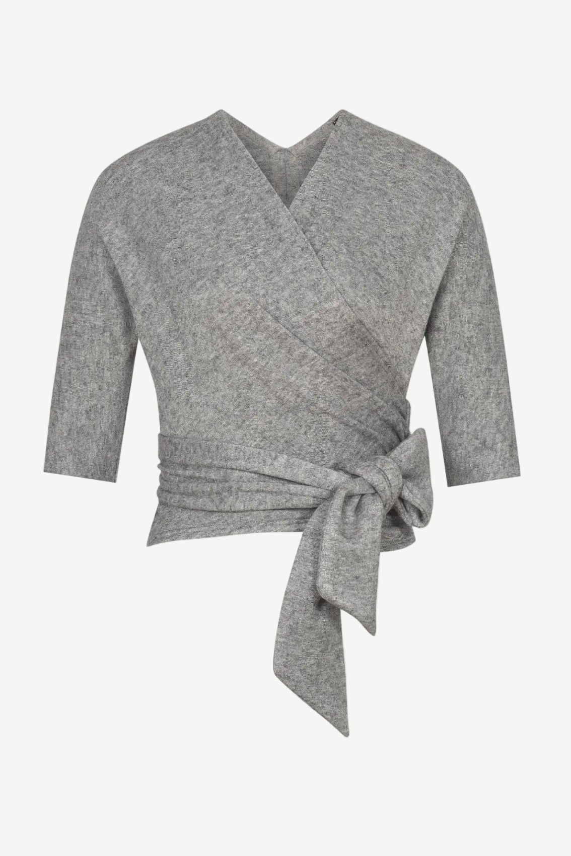 Grey Knitted Wrap Top 3/4 Sleeves