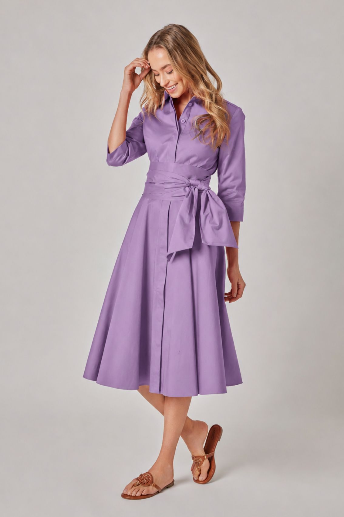 Mauve Shirt Dress with Tie Belt