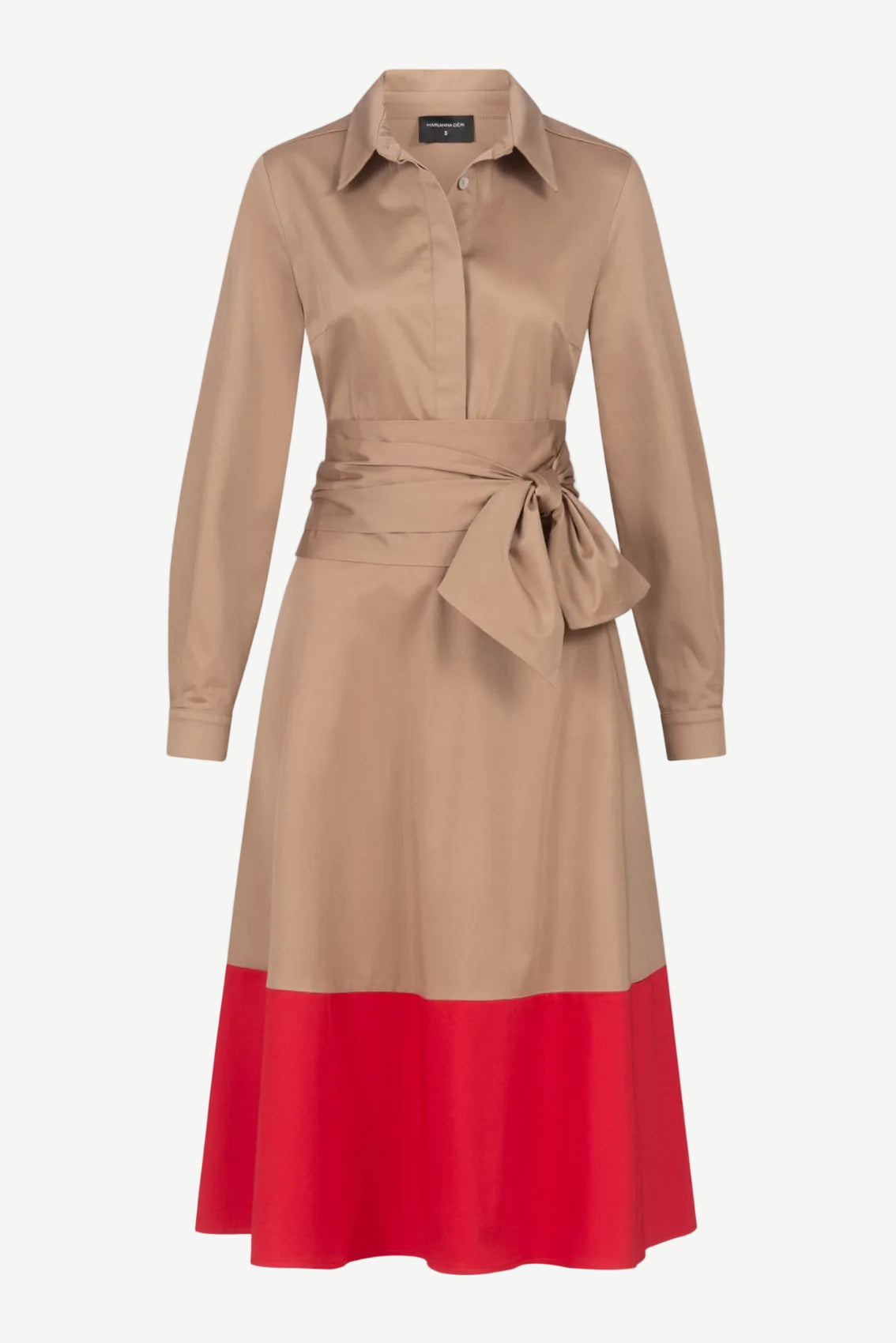 Caramel-Red Shirt Dress with Tie Belt