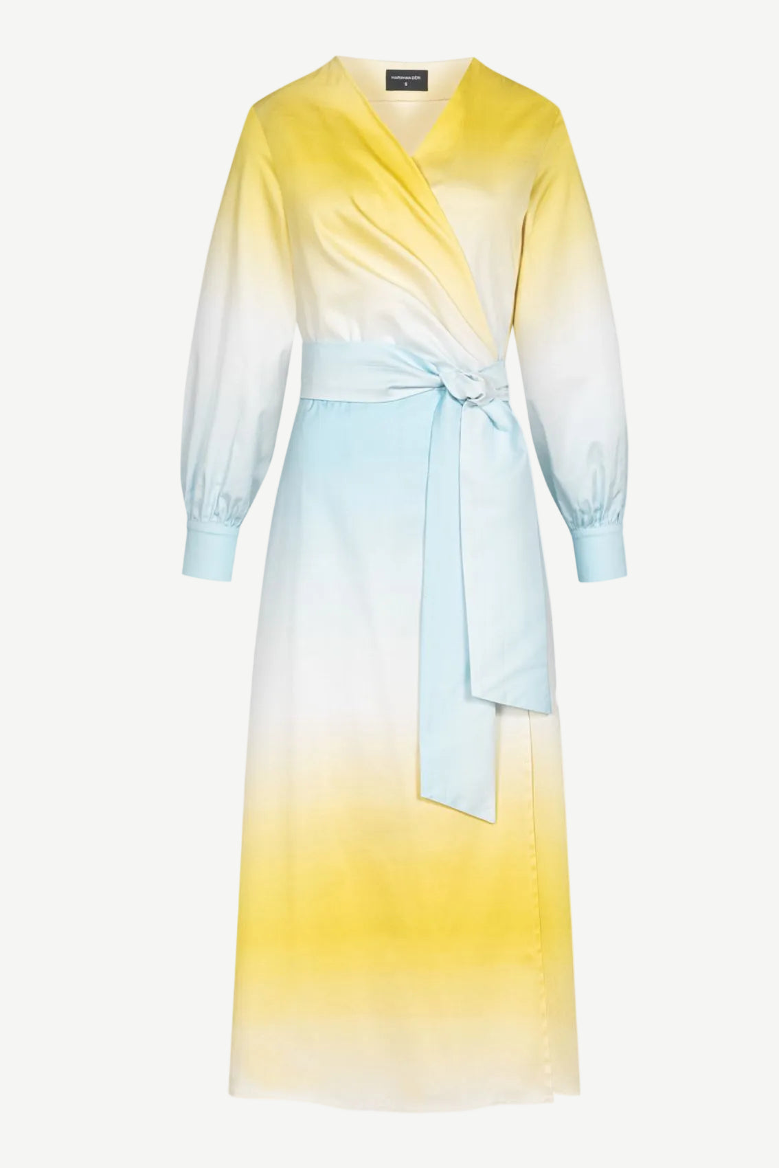 Yellow-Blue Gradient Wrap Dress
