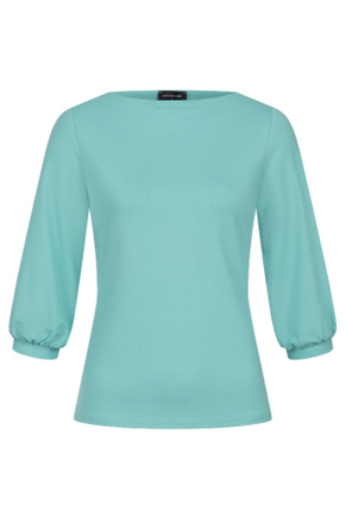 Shirt mit Manschettenärmeln Mintgrün, Frontansicht, U-Boot-Ausschnitt und 3/4-Ärmel mit Manschette.