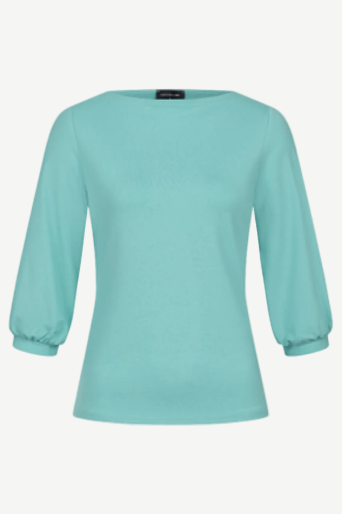 Shirt mit Manschettenärmeln Mintgrün, Frontansicht, U-Boot-Ausschnitt und 3/4-Ärmel mit Manschette.