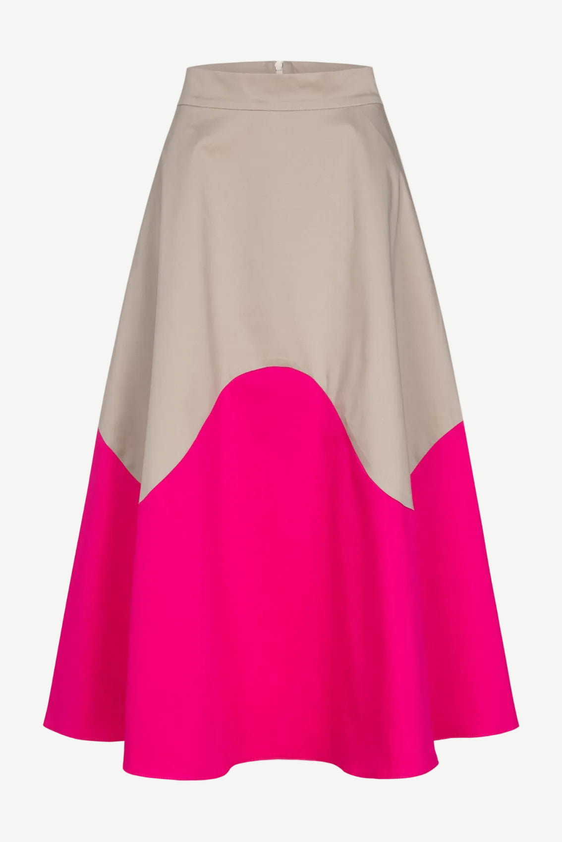 Midi Skirt with Wave Colorblock in Beige & Pink