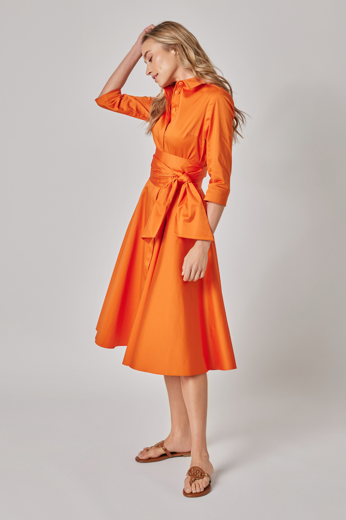 Blusenkleid mit Bindegürtel Orange