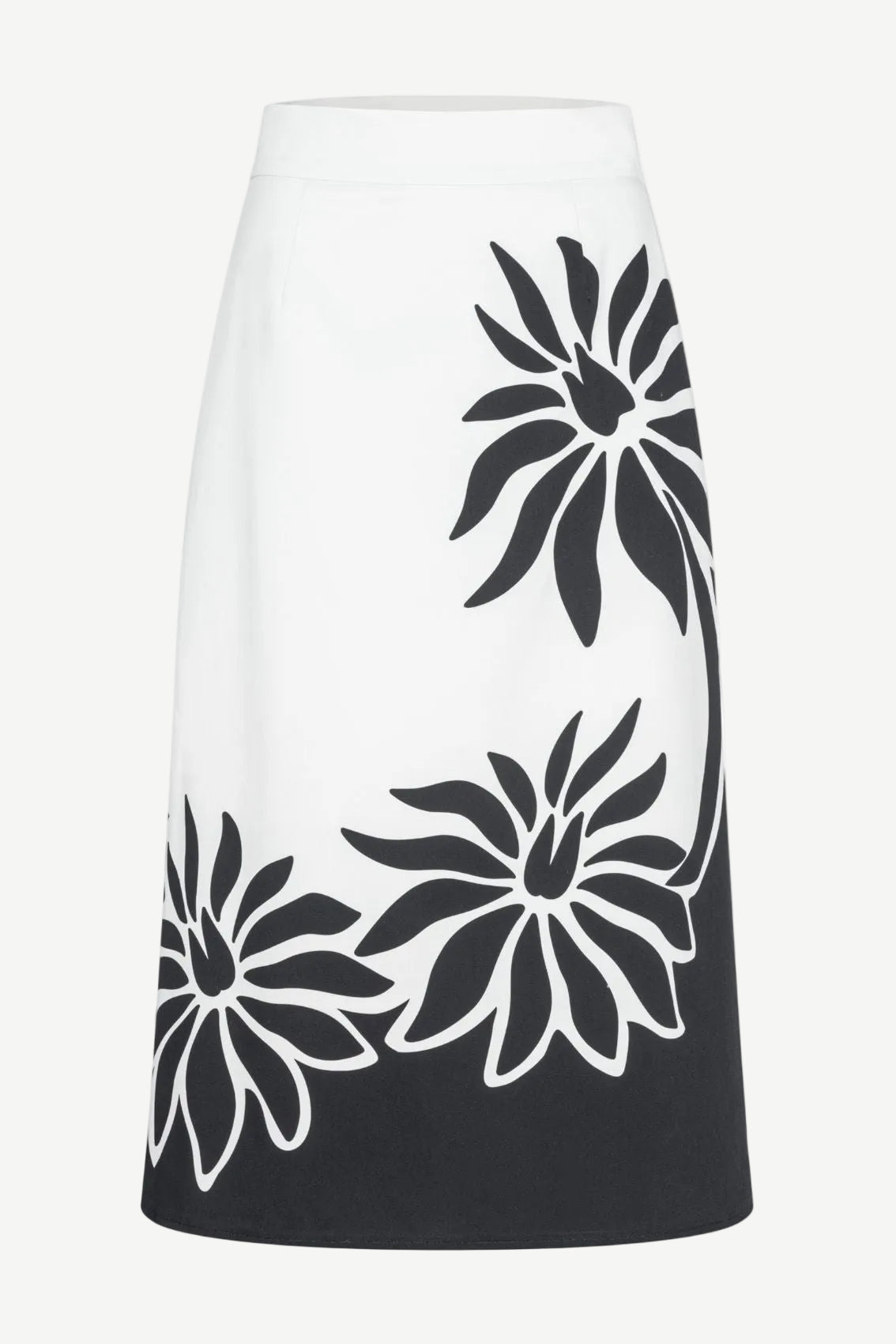 Midi Skirt with Black and White Floral Print