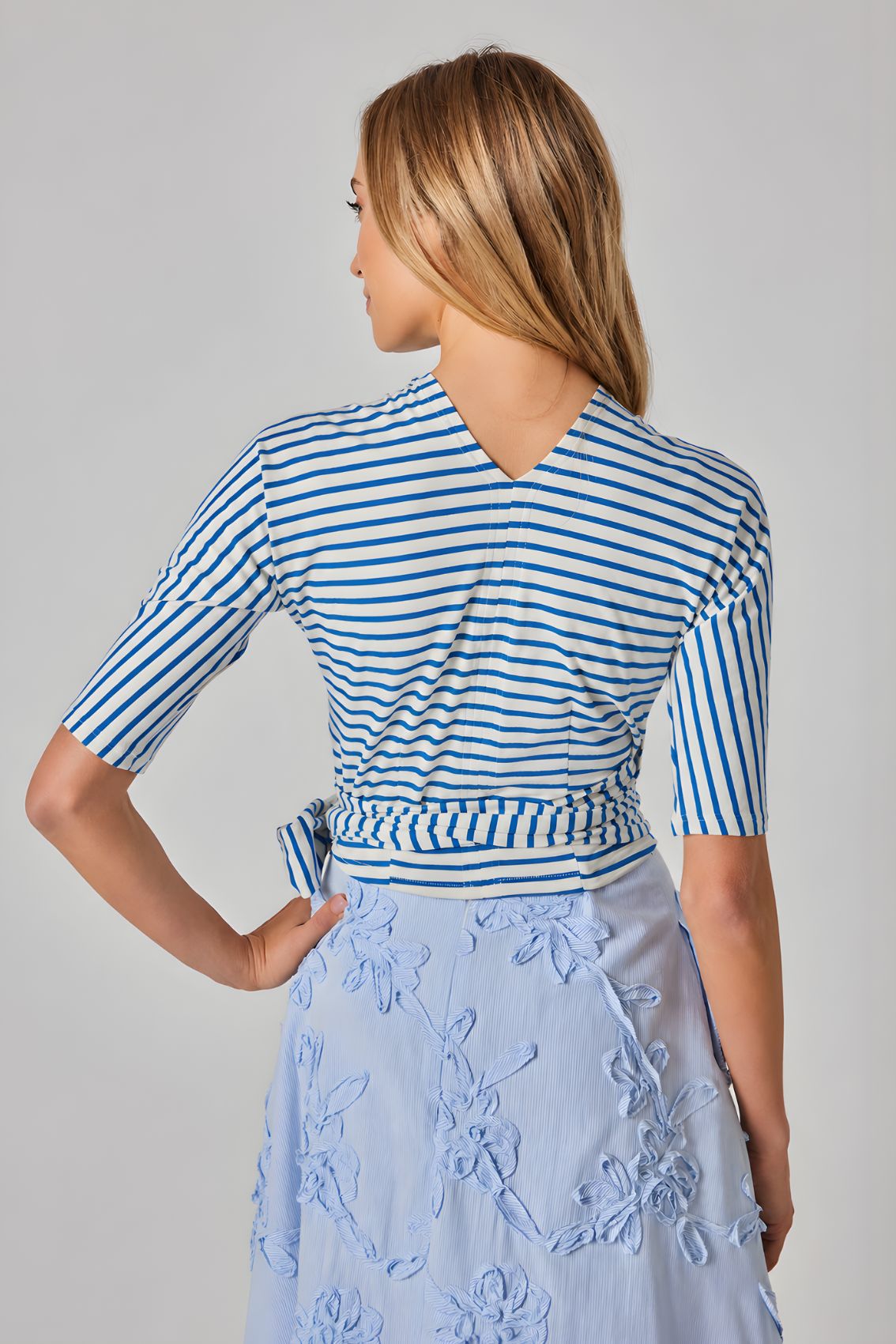 Blue Creme Striped Wrap top