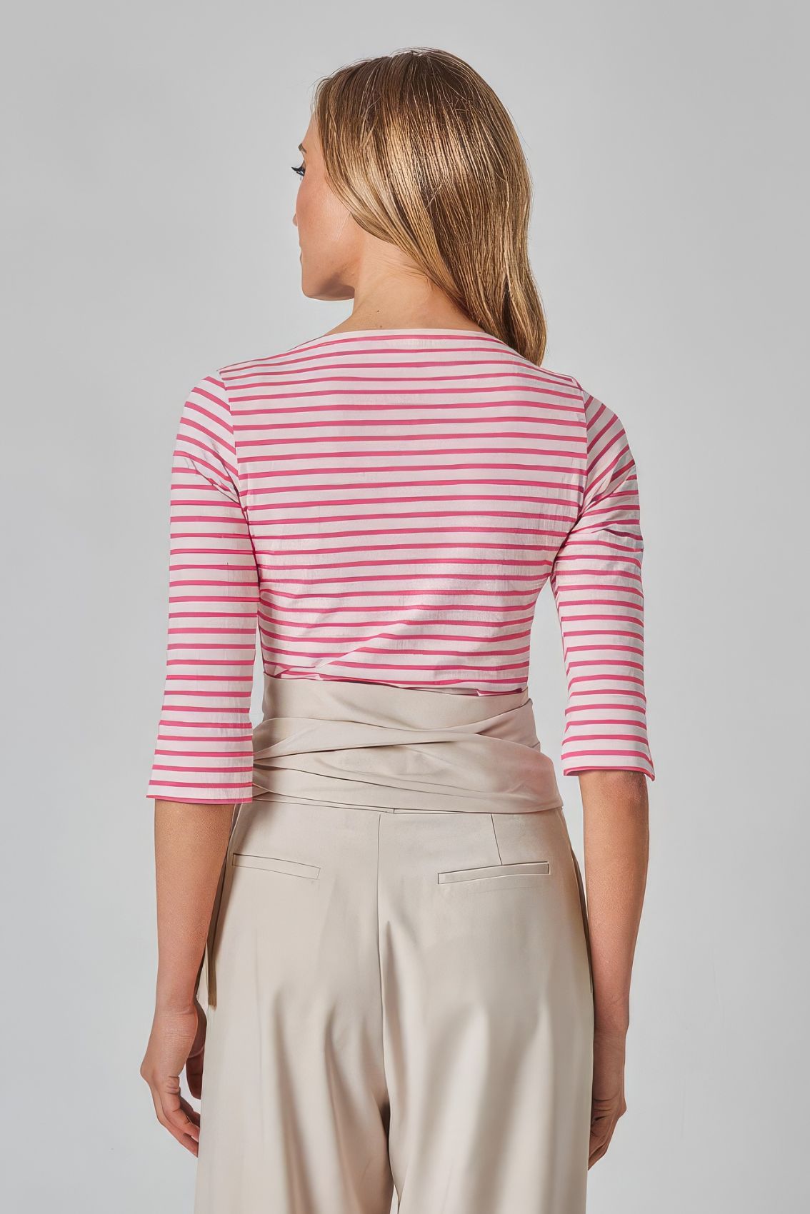 Top U-Boot Ausschnitt Rosa-Creme Gestreift